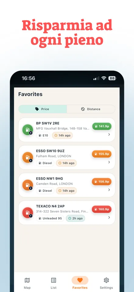 Ordina per prezzo o distanza